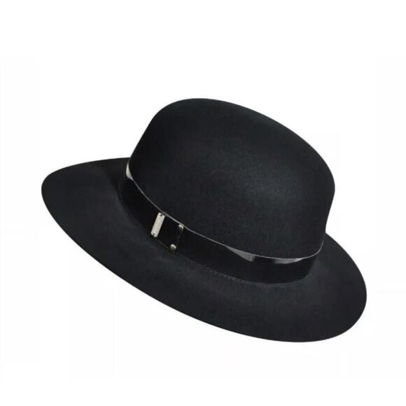 NWT Kangol Black Wool Trans Saxon Brim Hat Sz Med - Picture 1 of 6